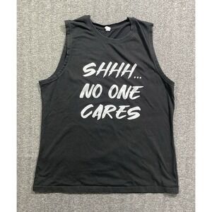 CHICYEA Womens Black Muscle Tank Top Shhh No One Cares Gym Graphic Shirt XL